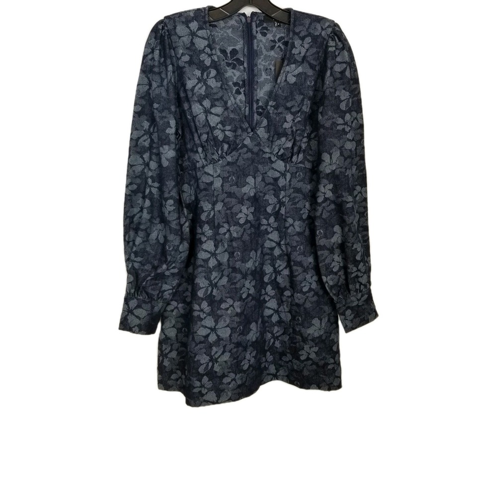 Lulus Darling Girl Dark Blue Floral‎ Denim Long Sleeve Mini Dress Sz M Boho